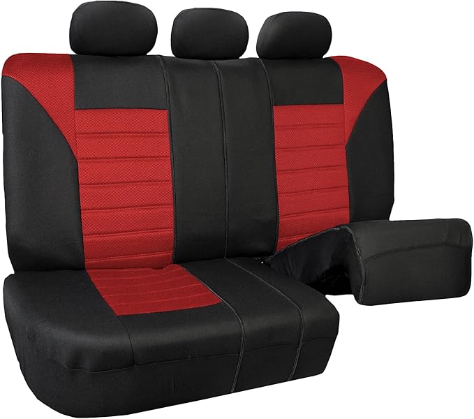 FH Group Automotive Car Seat Covers Rear Set Premium 3D Air Mesh Seat Covers, Airbag Compatible and Split Bench Cover Universal Fit Interior Accessories for Cars Trucks and SUVs - Red