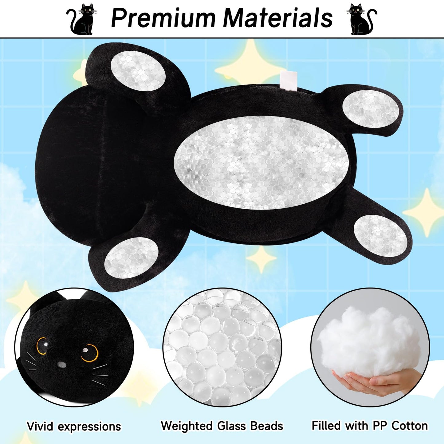 SQEQE Weighted Stuffed Animals Black Cat, Weighted Black Cat Plush, Plushies for Cozy Comfort, Soft Black Cat Pillow Toy for Kids Adults, Christmas & Valentines Gift 9.8 Inch, 0.8 Lb