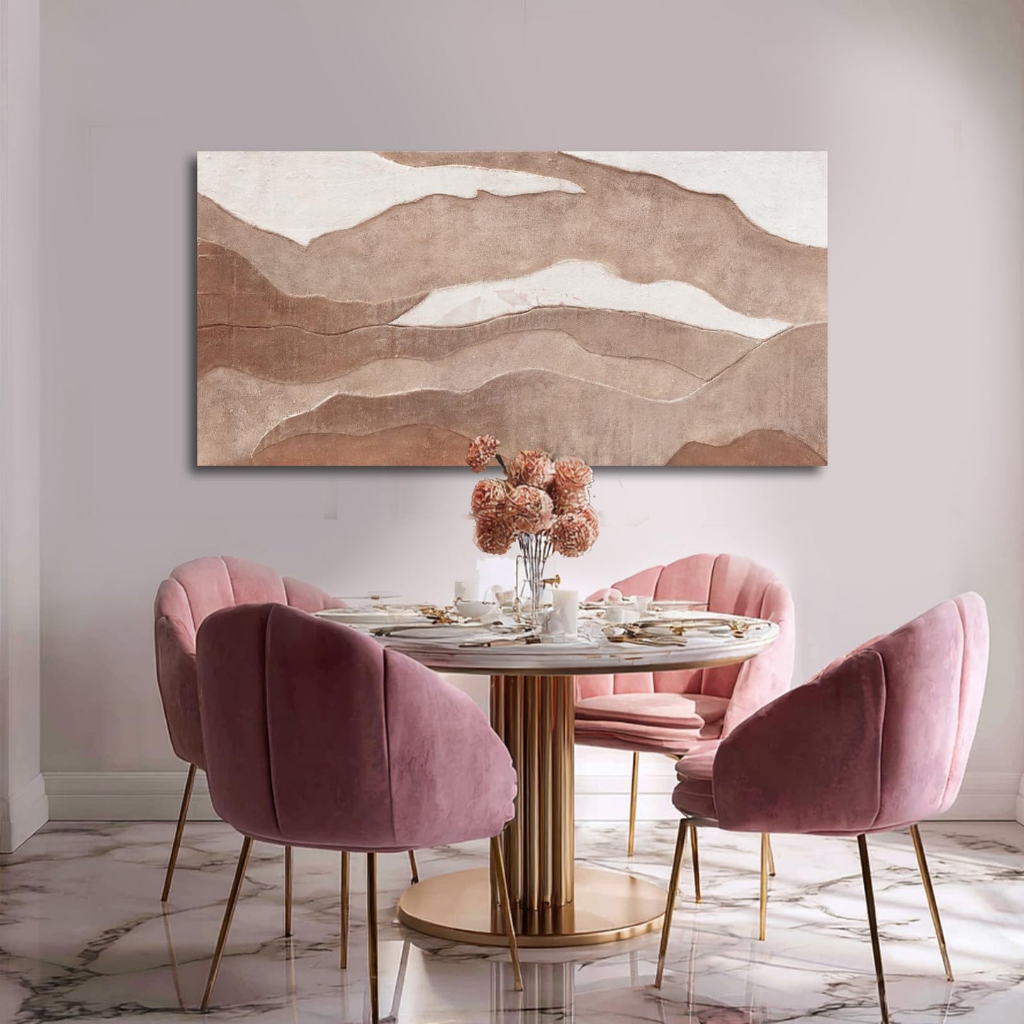 YLLTIEM Brown Abstract Wall Art 24x48 Inch, Hand Painted Textured Canvas Painting, Earth Tone Landscape Wall Decor for Living Room, Bedroom, Fireplace, Office