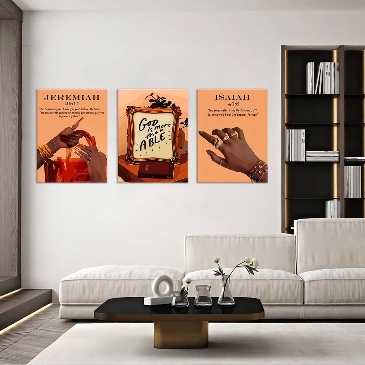 DAXINGJ Black Girl Canvas Wall Art Set of 3, Christian Framed Prints