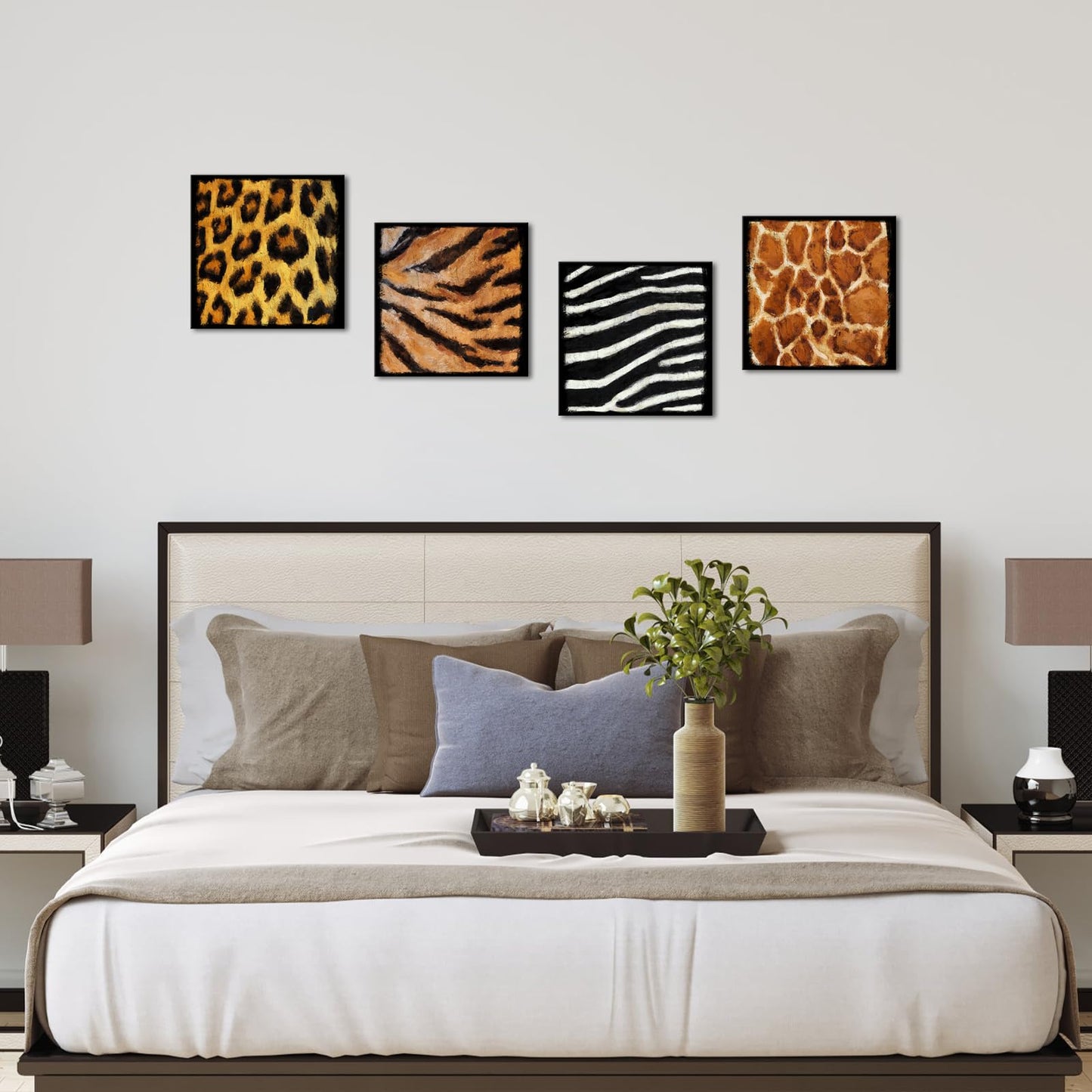 Visual Art Decor African Animal Prints Bathroom Decor Canvas Wall Art Giraffe Leopard Cheetah Zebra 4 Pieces Safari Bedroom Living Room Wall Decor Framed