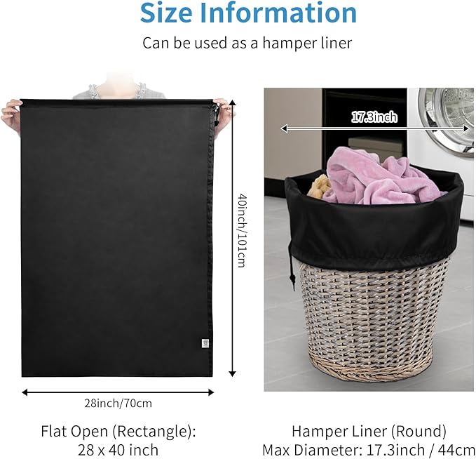 OTraki Large Laundry Bag 28x40 inch Heavy Duty Laundry Hamper Line Bag Dirty Clothes Organizer Drawstring Laundry Bag Machine Washable for Camp Home Tral Dorm Black