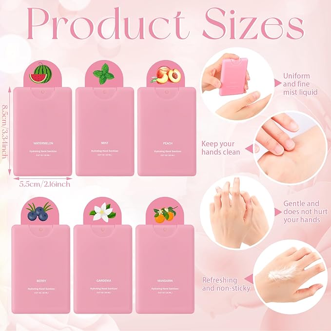 Dansib 24 Pcs Mini Hand Sanitizer Spray Bulk Travel Size Perfume Hand Sanitizer Spray Mist Pocket Hydrating Sanitizers Refillable for Women Adults Teacher Guests Coworker Christmas Party Favors