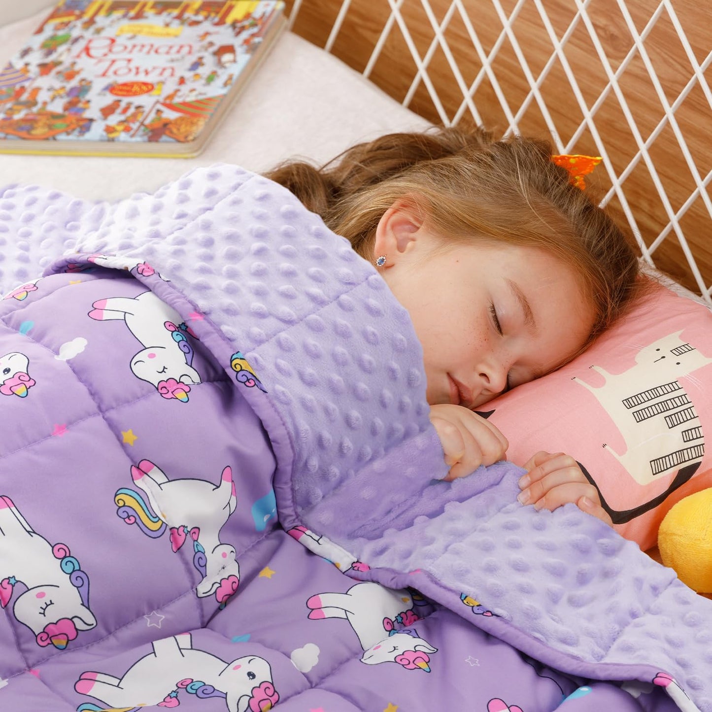 Uttermara Weighted Blanket 3 lbs, Ultra Cozy Minky Weighted Blankets with Cartoon Patterns, Heavy Blanket Great for Calming and Sleeping, 36x48 inches, Purple Unicorn