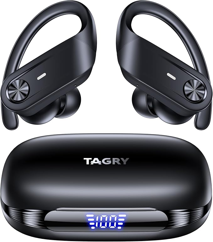 Hybrid Active Noise Cancelling Wireless Earbuds 80 Hrs Playtime Hi-Res Stereo Sound Bluetooth Headphones with Transparency Mode Ear Buds with Earhooks ANC Sports Earphones for Workout Running Travel