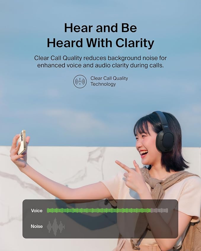 Belkin SoundForm Surround Bluetooth Over-Ear Headphones - Environmental Noise Cancelling Headphones - Wireless w/ 60H Playtime & Soft Ear Cups for iPhone, Galaxy, iPad, Travel, Home, or Office - Black
