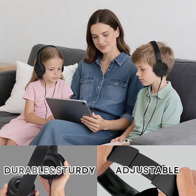5 Pack Kids Headphones Bulk for School Classroom, Durable Students Wired Headset for Children Toddler Teen Boys Girls and Adult, Comfort On Ear Earphones for Laptop PC Chromebook (LS450, 5 Black)