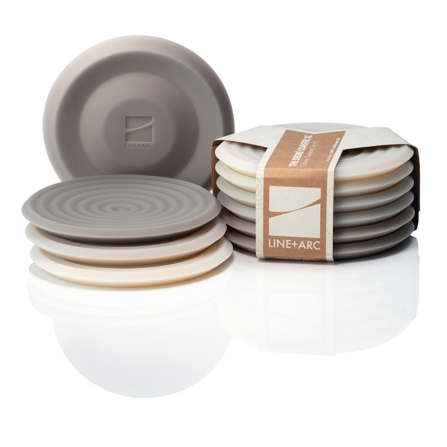 LINE+ARC Extra Thick Silicone Coasters Waterproof Anti-Stain Heat-Safe Dishwasher-Safe Degrē Coasters XL (Set of 6 Sandstone) Outdoor Rubber Mid-Century Modern