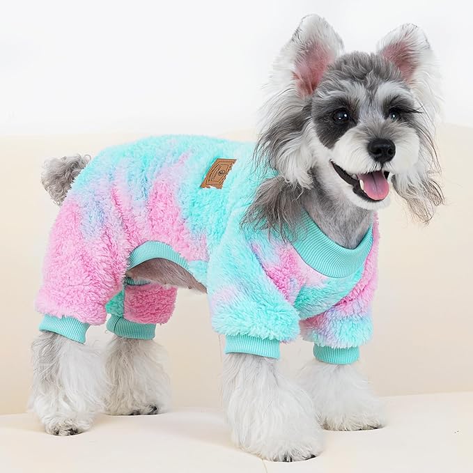 XPUDAC Dog Sweater, Dog Winter Clothes for Small Medium Dogs Girl Boy Fleece Doggy Pajamas for Winter Christmas, Tie-Dye03, Small