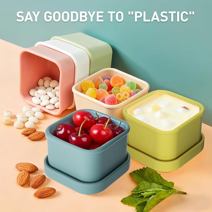 Dobyusf 8-Piece Pure Silicone Food Container Set - Stackable 100ml Storage Boxes, Microwave & Dishwasher Safe, Temperature Resistant (-40°C to 230°C), BPA-Free Food Storage for Salads, Dips, Snacks