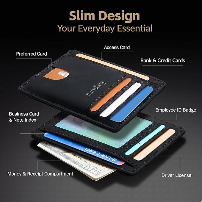 Espera Slim Minimalist Wallet for Men and Women, RFID Blocking Credit Card Holder, Thin Front Pocket Travel ID Case, Gifts for Men