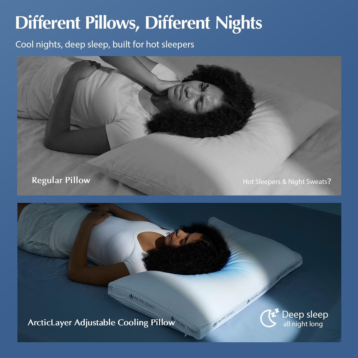 Pacific Coast ArcticLayer Adjustable Cooling Pillows - Queen Size 2 Pack, Luxury Sleeping Pillows with Washable Cover, Spine Alignment, Soft Down Fiber & Goose Feather Pillows, Gift-Ready