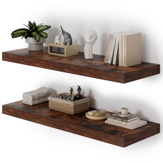 Heimlove 36 Inch Long Floating Shelf for Wall, 12" Deep Floating Shelves Shelves for Bedroom Living Room Bedroom,Wall Mounted Shelves for Storage Book Decor, Set of 2, Rustic Brown