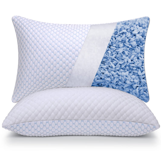OSBED Cooling Adjustable Shredded Memory Foam Pillows Queen Size Set of 2 - Temperature-Regulating for All Sleepers with Dual Airflow Ventilation(CertiPUR-US & Hypoallergenic & Machine Washable)