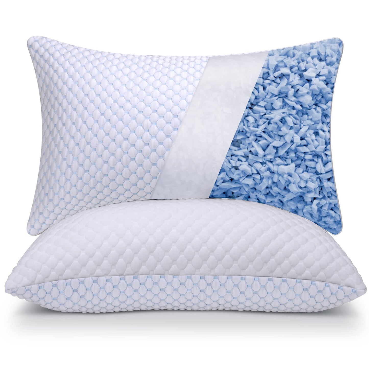 OSBED Cooling Shredded Memory Foam Pillow Standard Size - Adjustable Loft with Gel Beads & Breathable Tencel Cover for Night Sweats Relief(CertiPUR-US & Hypoallergenic & Machine Washable)