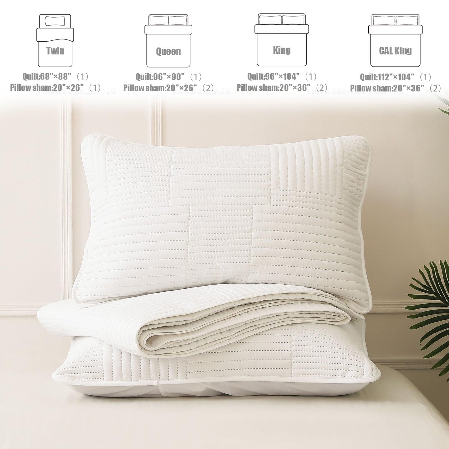 Whale Flotilla Ultra Soft Queen Quilt Bedding Set, Lightweight Microfiber White Quilts Bedspreads Full Size, 3 Piece Ultrasonic Geometric Coverlet Bed Cover for All Seasons