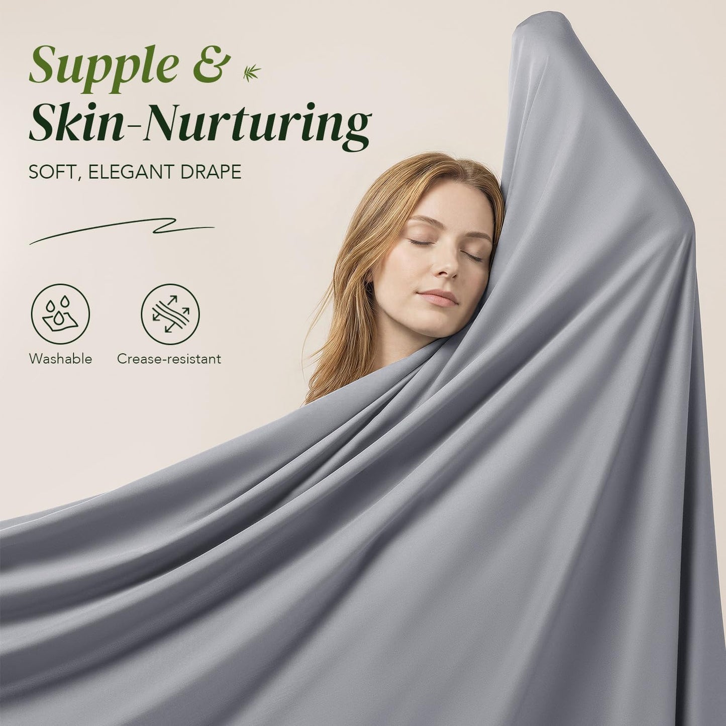 SONORO KATE 100% Organic Viscose Derived from Bamboo_Sheets, Breathable & Cooling Bed Sheets for Hot Sleepers, Luxury Soft Silky Bedding Sheets, 16" Deep Pocket - 4PC (Grey,King)