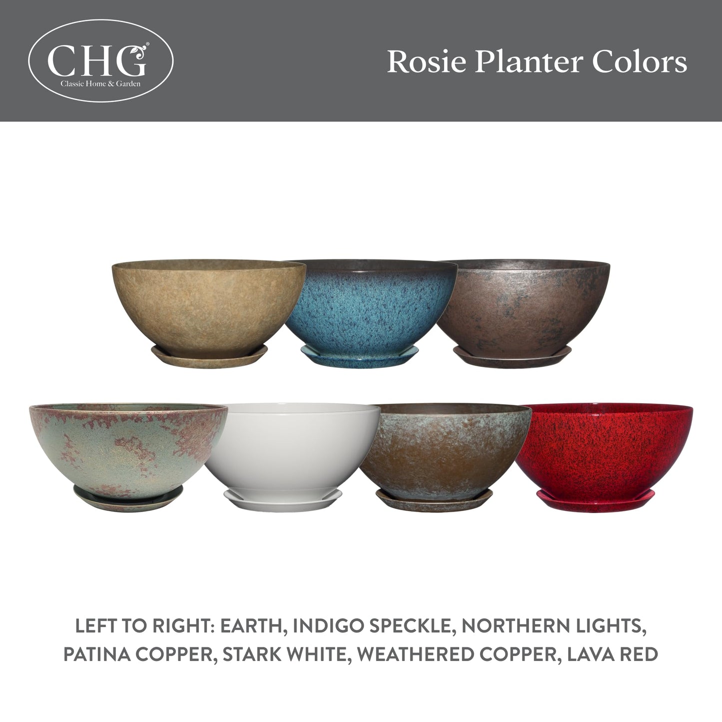 GROWSCAPE Rosie Planter Bowl, with Drainage and Saucer, 10” Northern Lights