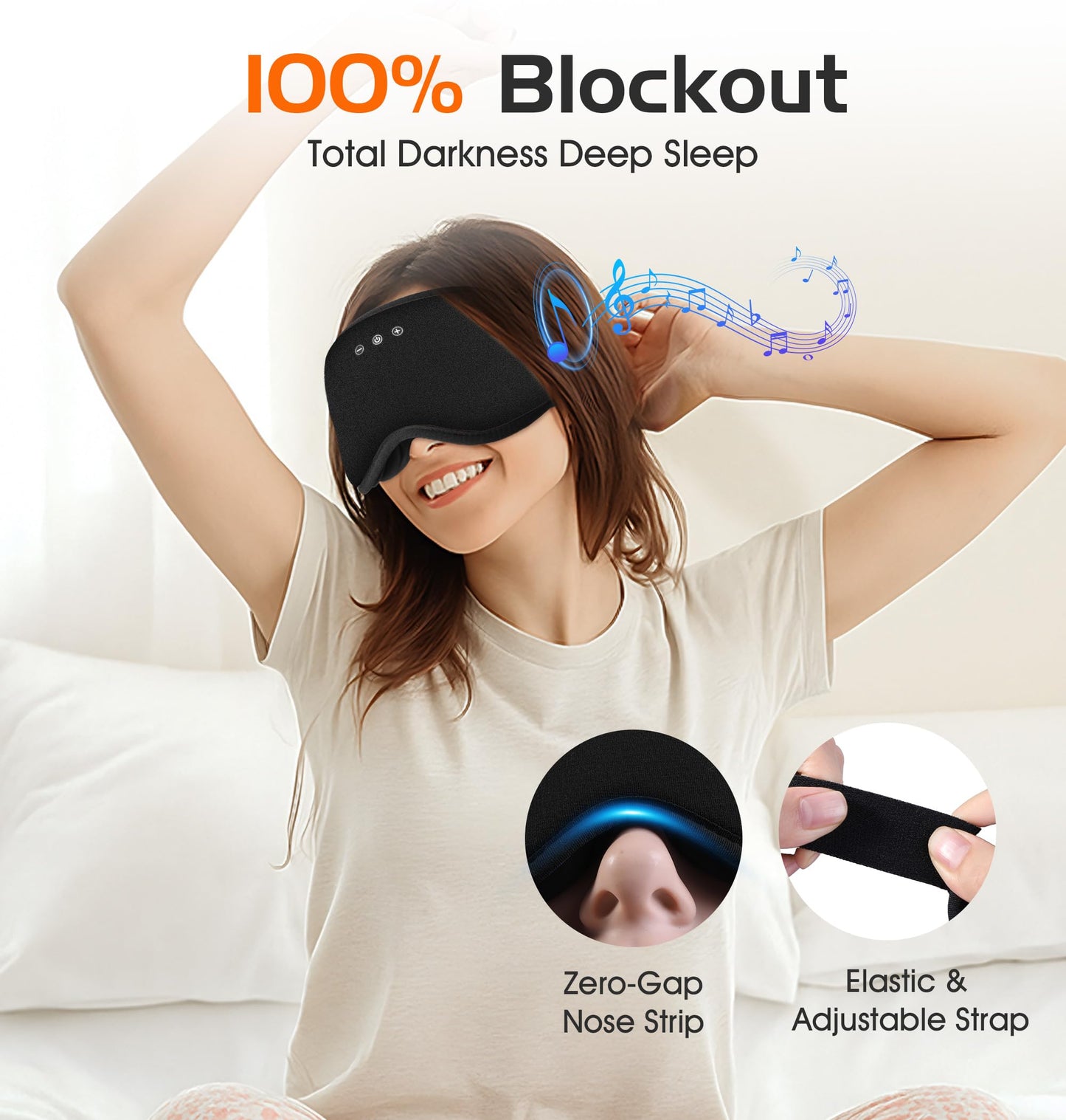 Bluetooth Sleep Mask with 2 Removable 3D Contoured Cup, Bamboo Cotton Bluetooth Sleep Headphones for Side Sleepers with Timming Setting, Blackout Eye Mask for Travel Meditation Men Women