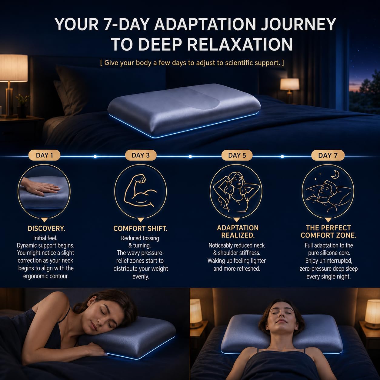 ASRIO Cooling Contour Silicone Pillow for Side Sleepers, 4.72 Inch Height Neck Support Bed Pillow, Breathable Washable High Resilience Core, Medium Firm,Queen Size