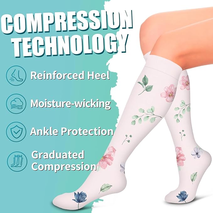 Laite Hebe Compression Socks for Women & Men Circulation(6 pairs)-Graduated Supports Socks for Running, Athletic Sports