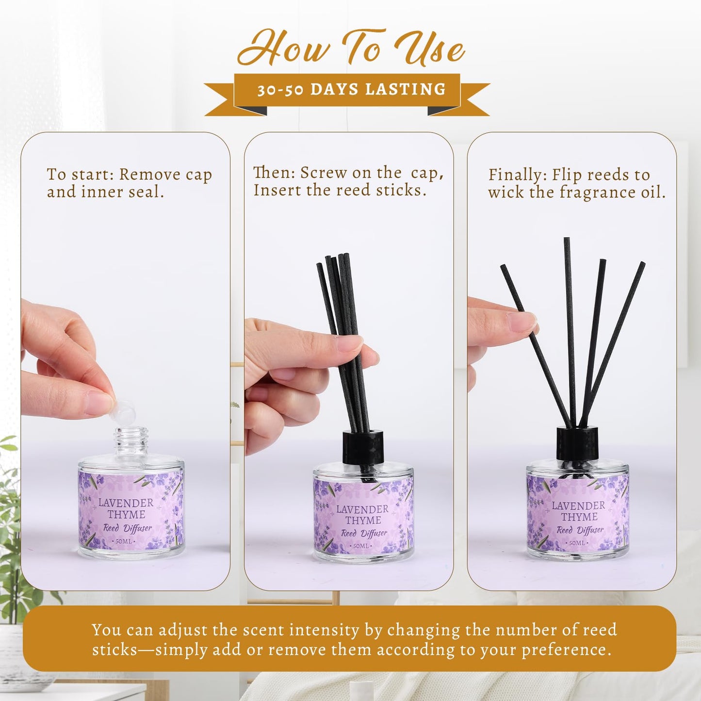 Vetuslumen 6 Pack Reed Diffuser Sets, Essential Oil Reed Diffusers for Home with 30 Sticks, Long Lasting Scent, Gift Ready Fragrance Diffuser for Bedroom, Bathroom, Office, Home Decor (1.69oz Each)