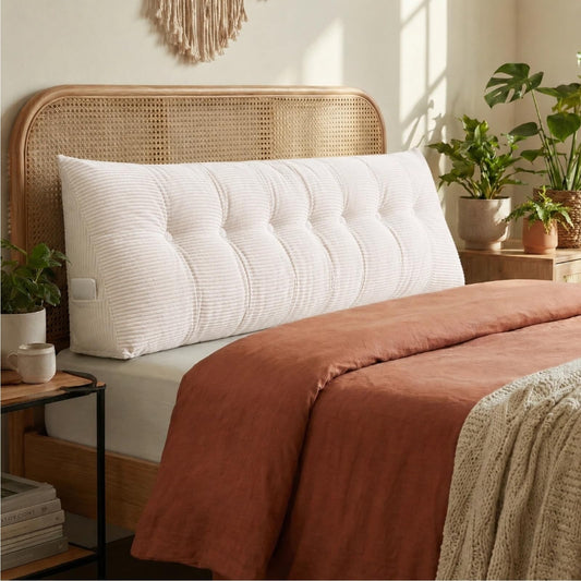 DVUAY Wedge Reading Pillow Headboard King Size, Headboard Bolster Pillow for Bed, Triangular Backrest Cushion with Removable Corduroy Cover, White