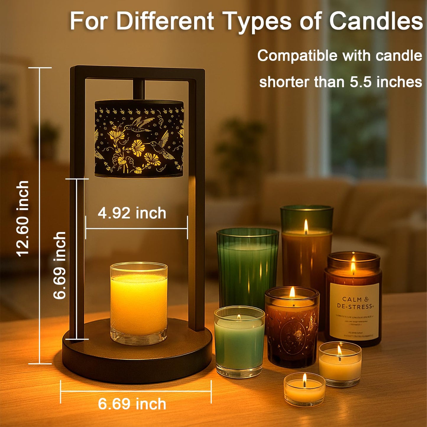 Gantok Candle Warmer Lamp with Timer Wax Melt Warmer for Scented Jar Candles Candle Lamp Warmer Gifts for Mom Christmas Gifts, House Warming Gifts New Home Office Dorm Room Fall Decor (Hummingbird)