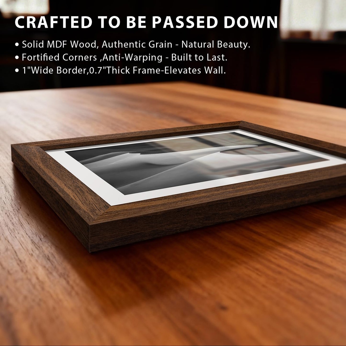 KissNow 5x7 Picture Frame 4 Pack, Brown Wood 7x5 Frame, Tempered Glass, Vertical or Horizontal Tabletop Display for Photos & Art Prints