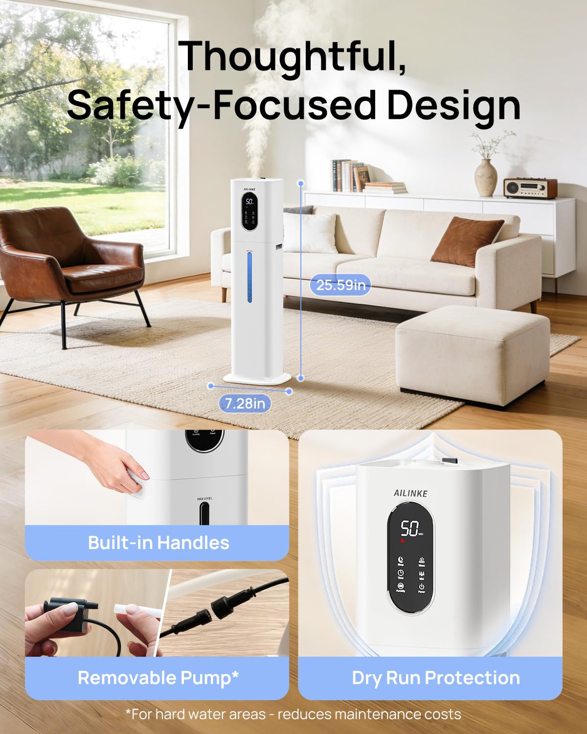 AILINKE Humidifiers for Bedroom 500 sq ft, 2.1Gal/8L Warm & Cool Mist Humidifier Large Room with Essential Oil Diffuser, Large Room Humidifiers for Home Baby Nursery Office Plants, White