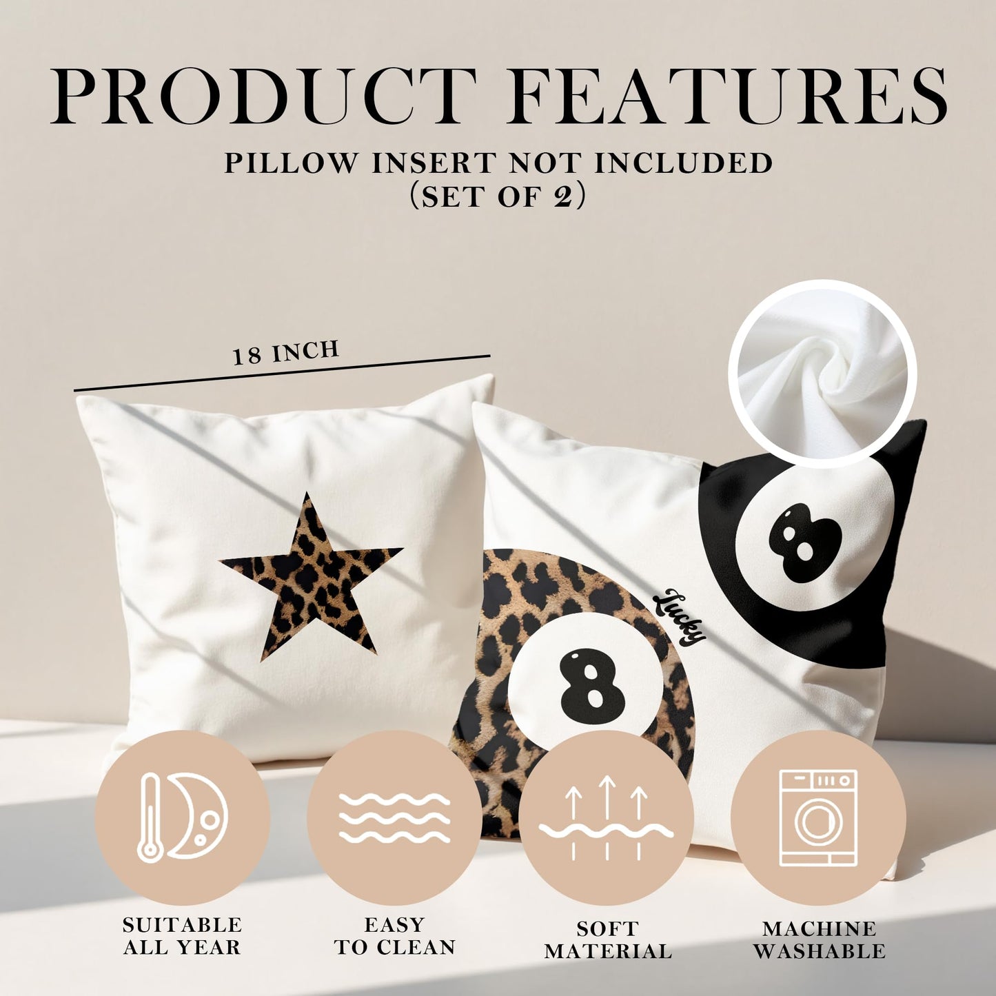 GTYNU Trendy Funky Cheetah Y2K Luck 8 Ball Pillow Covers 18x18 Set of 2,Leopard Star Decorative Pillowcases,Cheetah Throw Pillow Covers for Couch Sofa Bed Home Room Decor