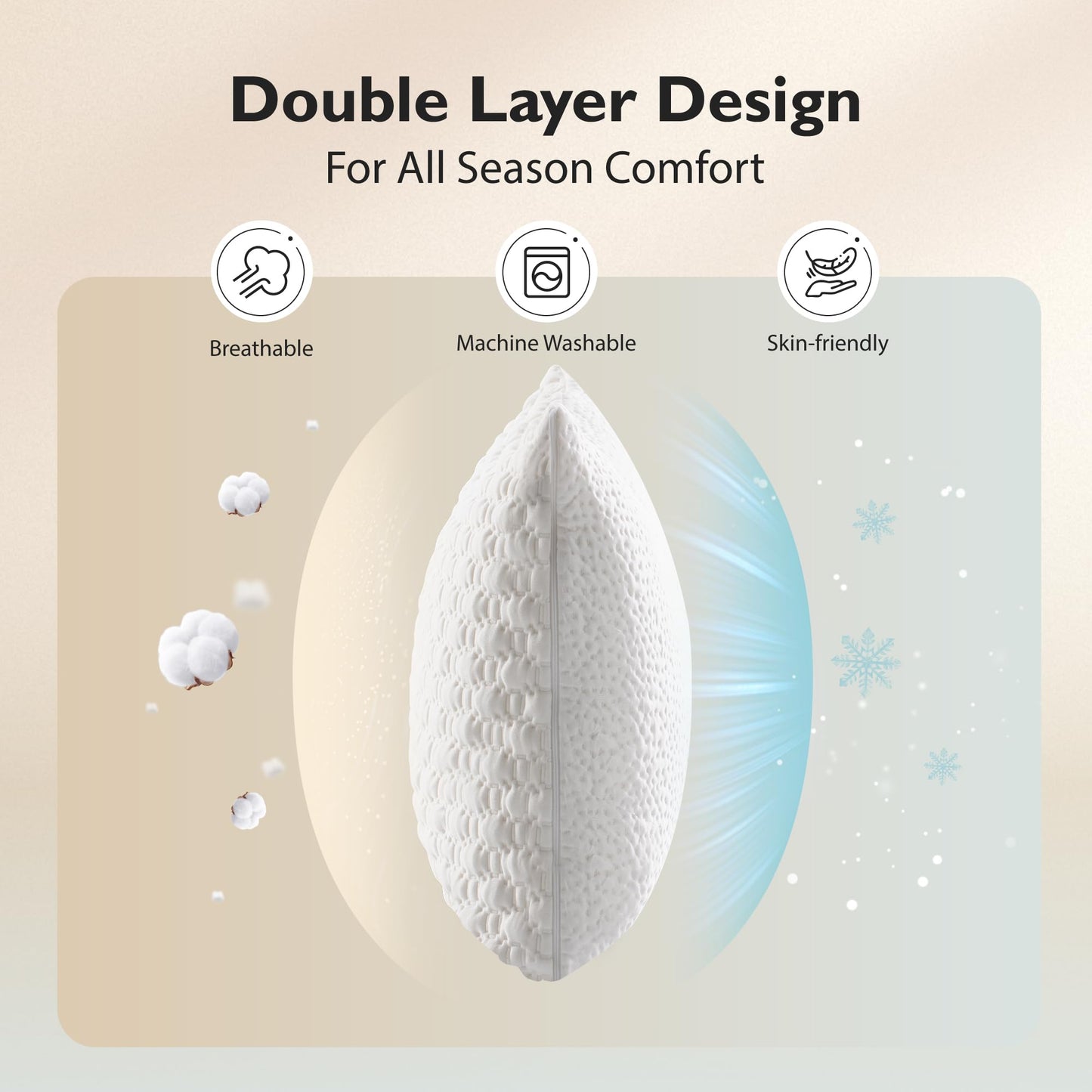 ALPHA HOME Pillows Queen Size Set of 2 - Adjustable Shredded Memory Foam Pillow for Back, Side, and Stomach Sleepers, Neck Pain Relief with Machine Washable Case