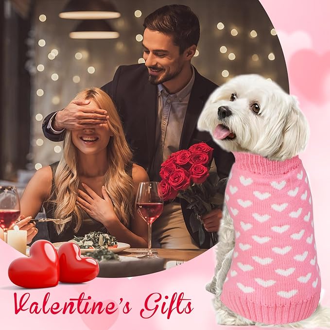 GOYOSWA Valentines Dog Sweater, Dog Valentines Clothes Outfit Knitted Sweaters for Small Medium Large Dogs Pets (Pink Heart, Medium)