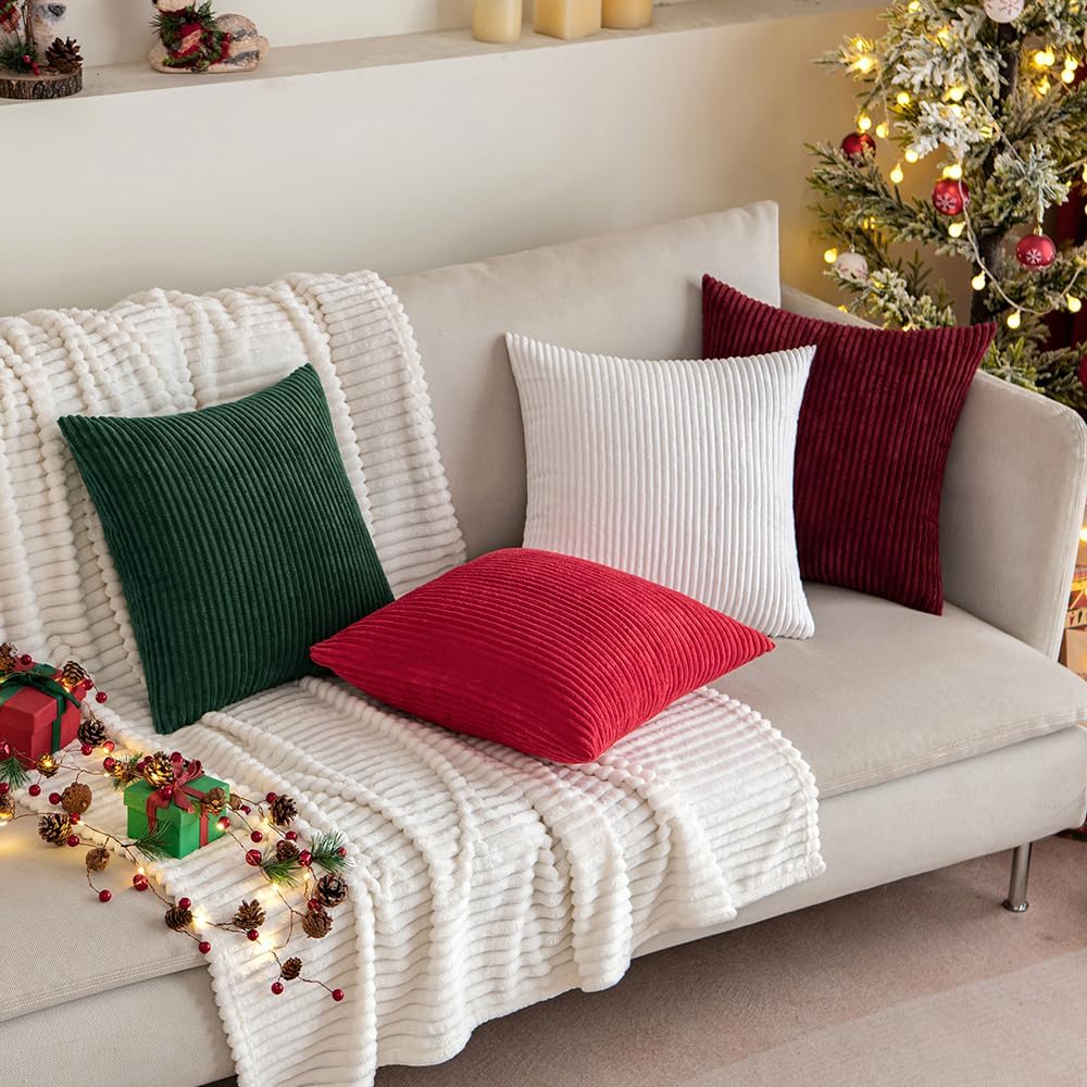 MIULEE Decorative Corduroy Pillow Covers Soft Solid Pack of 2 Cushion Cases Boho Square Throw Pillow Covers Army Green Pillowcases for Couch Chair Sofa Bed Living Room Home Decor 18 x 18 Inch
