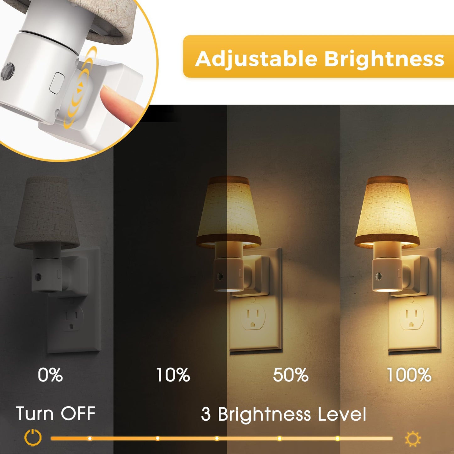 L LOHAS LED Rotating Night Lights Plug into Wall, [3 Pack] Soft Warm Nightlight with Light Sensor for Bathroom Kitchen