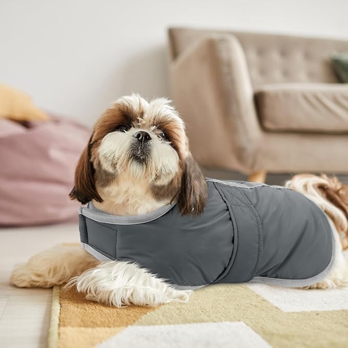 Queenmore Dog Winter Coat, Cold Weather Fleece Jacket for Dogs, Waterproof Reflective Reversible, for Small, Medium and Large Dogs (Grey, XL)