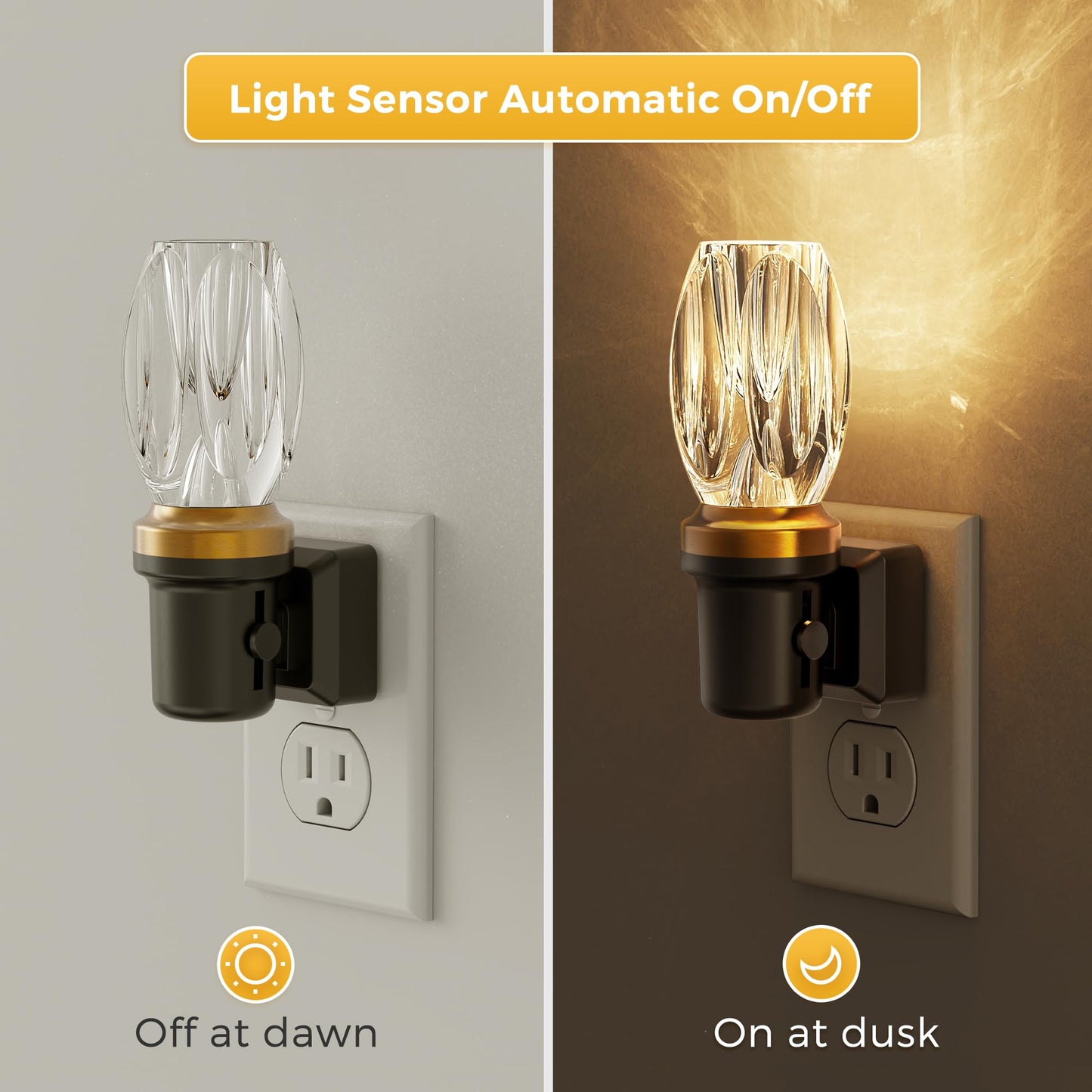 L LOHAS LED Night Light, Dimmable Night Lights Plug into Wall, Automatic Nightlights Plug in, Light Sensor, 3000K 100LM Adjustable Brightness, LED Nightlight Crystal for Bathroom Bedroom Hallway,1Pack