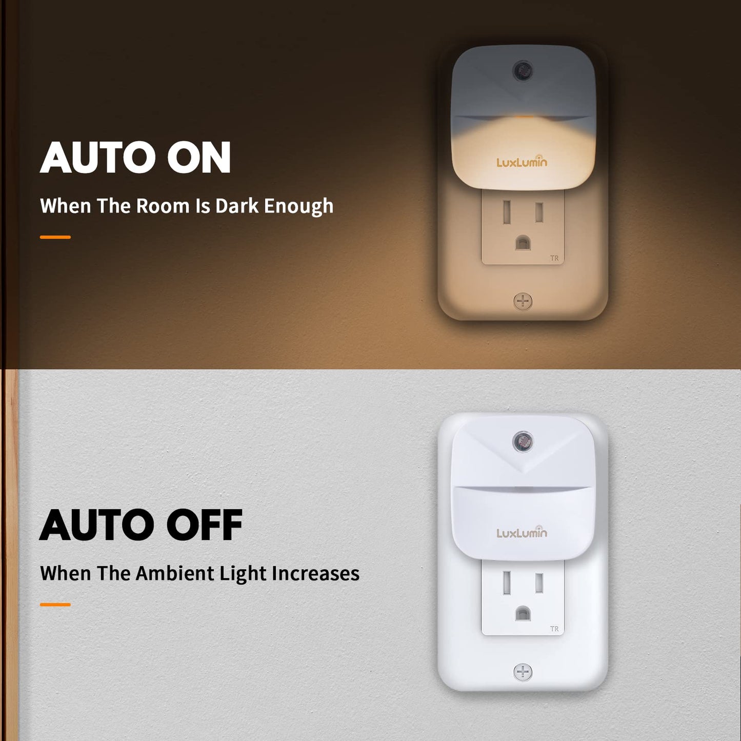 LuxLumin LED Night Lights Plug into Wall with Dusk-to-Dawn Sensor, Automatically Turn on and Off,Night Light for Kids,Bedroom,Bathroom,Stairs,Warm White, 6 Packs