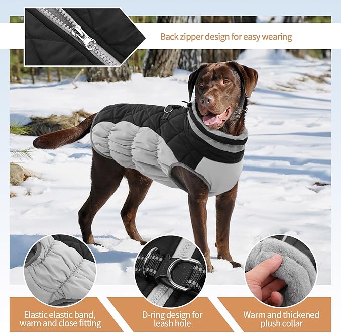 OUOBOB Small Dog Coat,Dog Jackets for Small Dogs,Warm Winter Jacket, Puppy Coat with Harness Built in,Waterproof Dogs Jacket,Puppy Cold Weather Coats,Winter Clothes Snowsuit Shih Tzu Bichon,Black