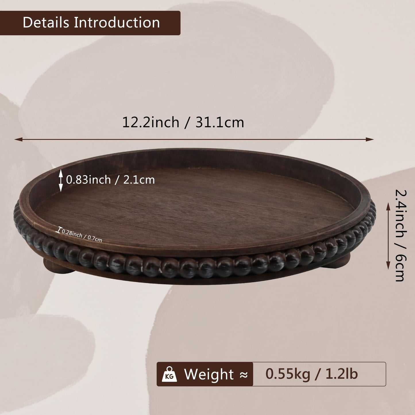 Hodeframe Wooden Serving Tray: 12in Brown Round Wood Butler Decorative Tray Candle Holder Trays Centerpiece Farmhouse Ottoman Tray for Decor Countertop Home Decor Accessories for Coffee Table