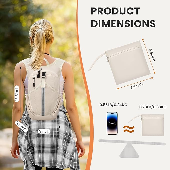 Small Hiking Backpack 10L- Lightweight Packable Foldable Backpack for Travel Camping Outdoor Commute, Compact Rucksack for Women Men(Beige)