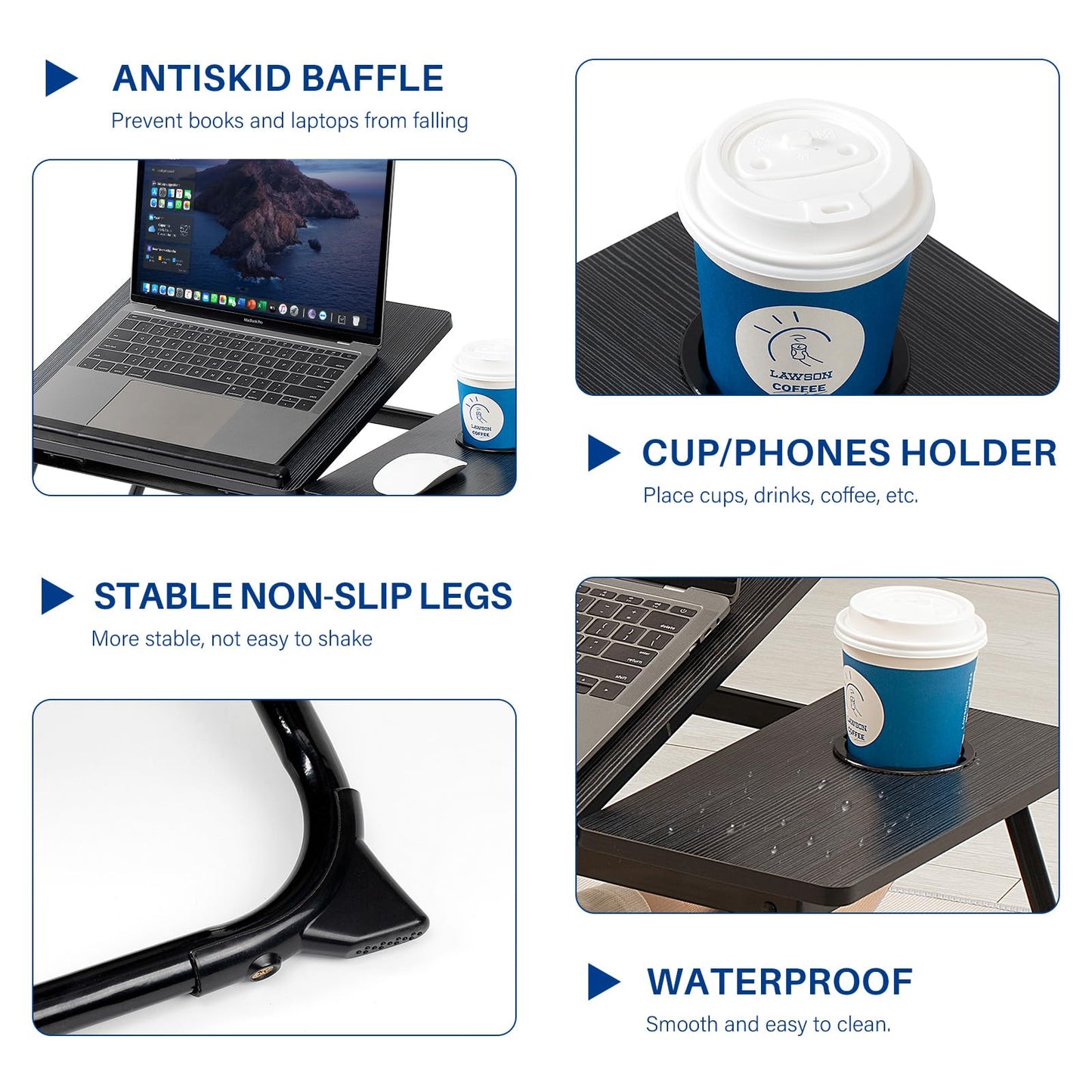 Laptop Desk for Bed Couch, Adjustable Foldable Bed Table with Cup Holder, Breakfast Serving Tray, Portable Laptop Lap Desk Stand for Working Reading Writing Eating Gaming in Bed Sofa Floor(Black)