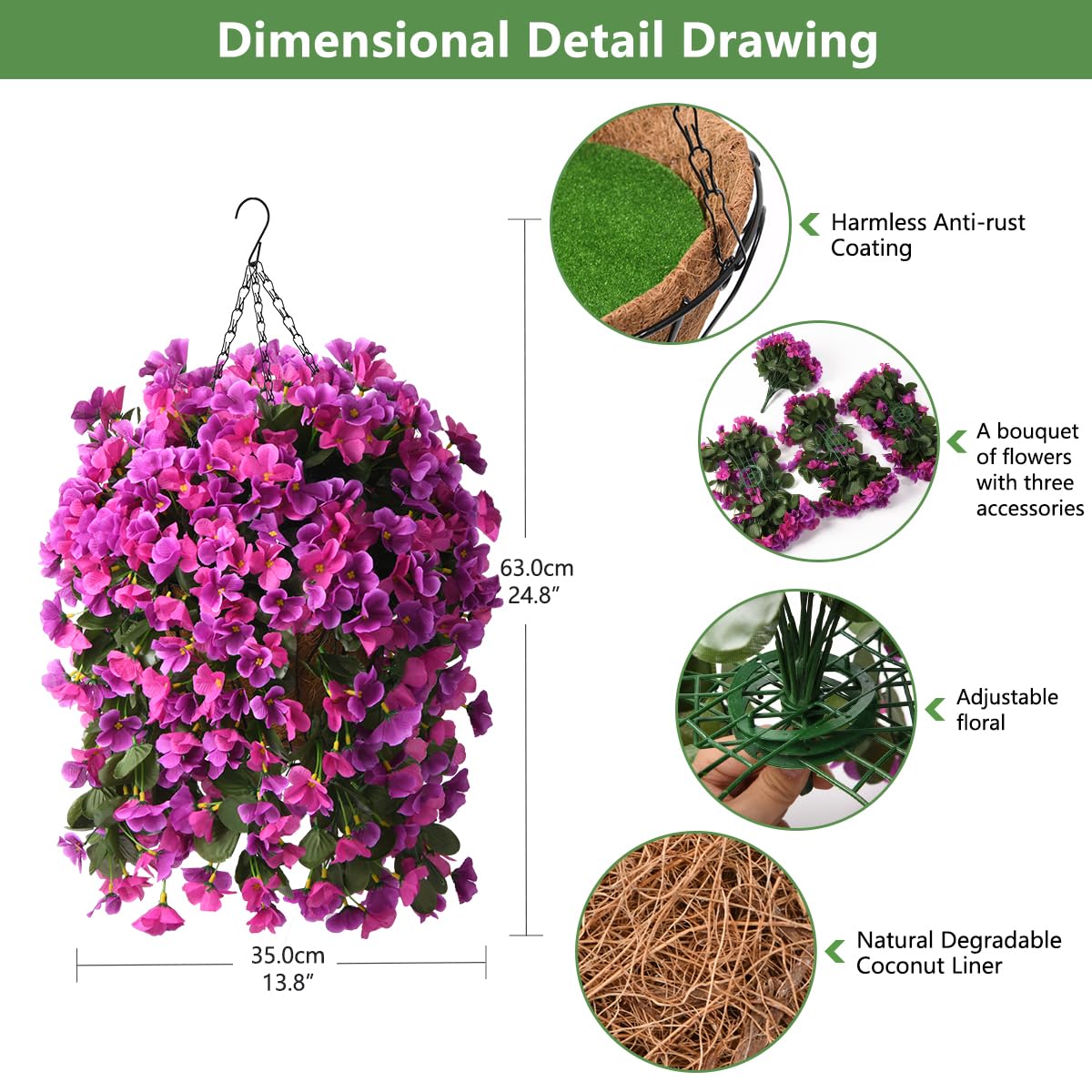 INQCMY Fake Flowers with Hanging Basket Realistic Artificial Begonias