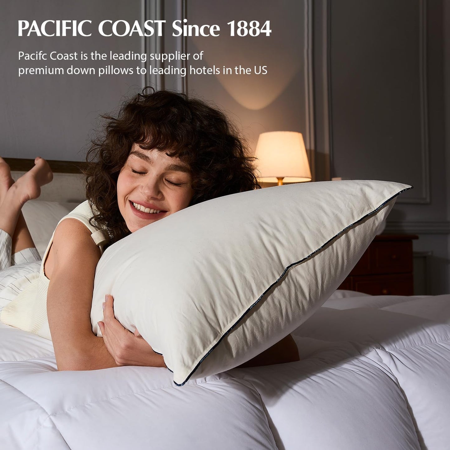 Pacific Coast Down Pillow, Luxury Hotel Collection Bed Pillow for Sleeping, Queen Size of 1, 100% Organic Cotton Shell, 650 Fill Power, Medium Pillows, Suit for Back Sleepers