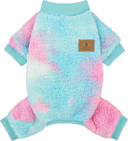 XPUDAC Dog Sweater, Dog Winter Clothes for Small Medium Dogs Girl Boy Fleece Doggy Pajamas for Winter Christmas, Tie-Dye03, Large