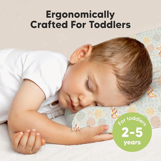 Toddler Pillow with Pillowcase - 13x18 My Little Dreamy Kids Travel Bed Pillows for Sleeping, Organic Cotton Small Pillowcase, Soft & Breathable, Machine Washable, Toddlers 2-5 years old (Wild Picnic)