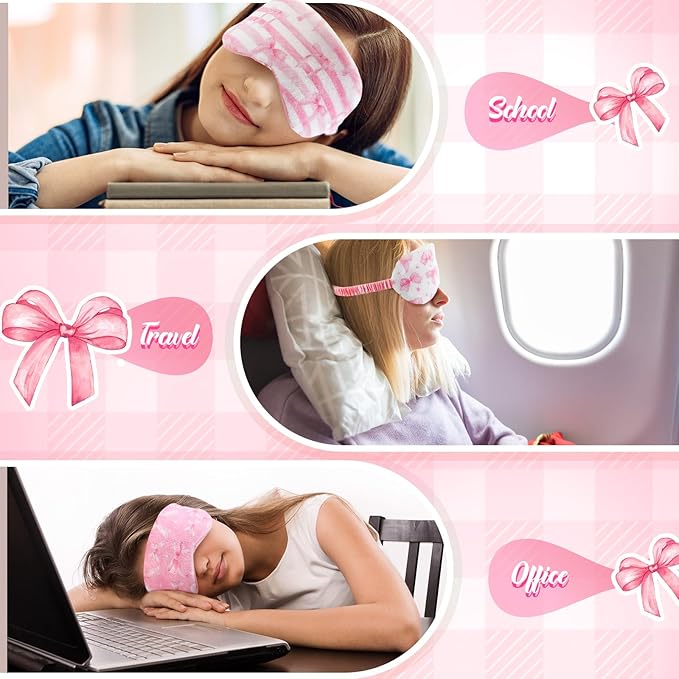 Cuffbow 6 Pcs Plush Sleep Eye Mask Silk Furry Eye Covers for Sleeping Cute Sleep Mask Fluffy Comfortable Sleeping Blindfold for Travel Sleepover Nap Party Supply Women(Plaid Bow,Pink)