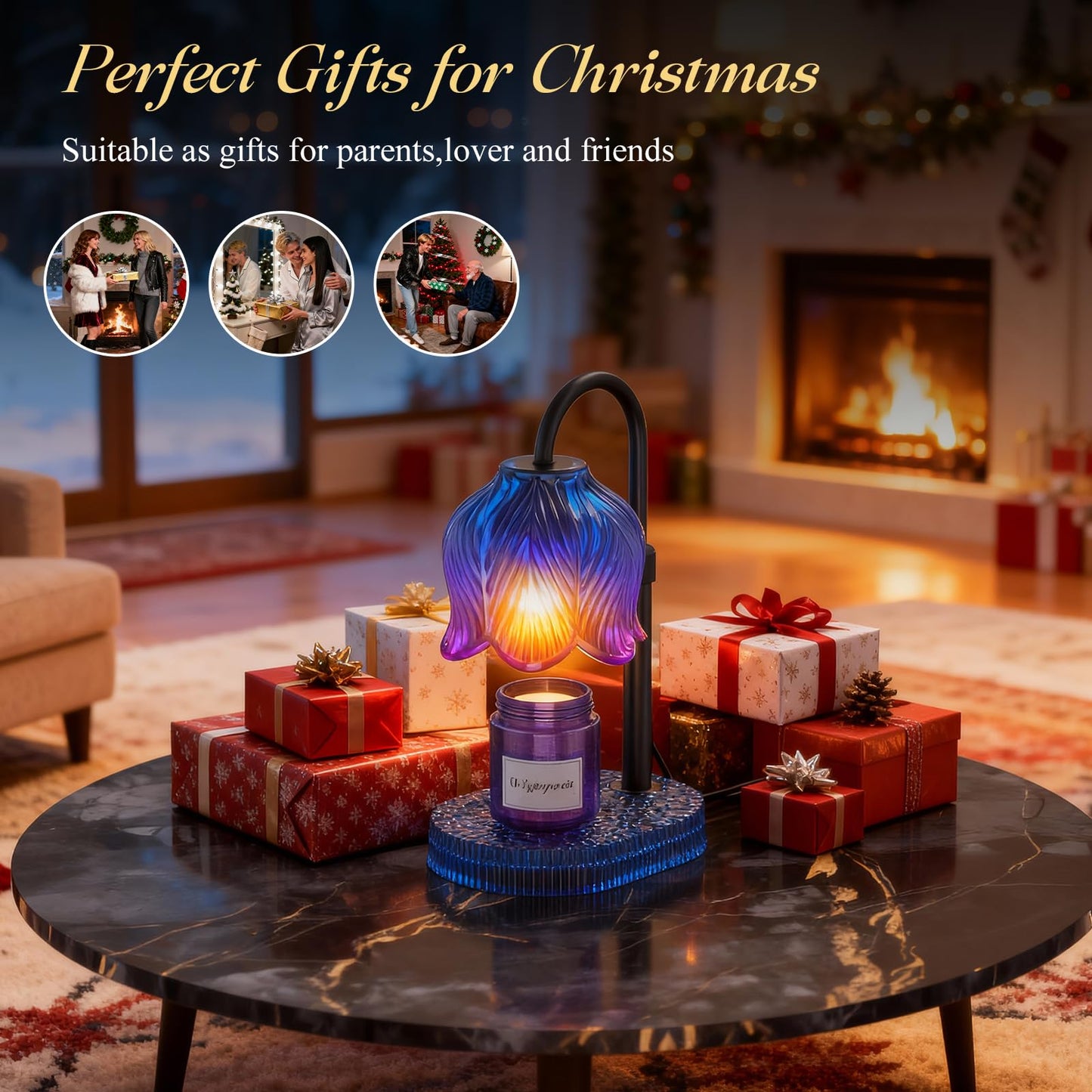 WYghyronic Candle Warmer Lamp with Adjustable Height - Flameless 4-Level Dimmable Wax Warmer, Timer Function & Stylish Design in Multiple Colors (Blue)