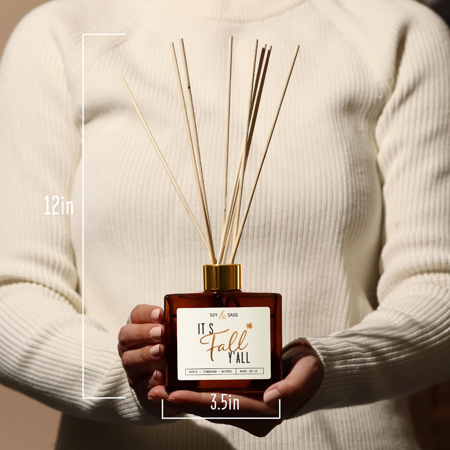 Fall Reed Diffusers for Home Set, Fall Diffuser -It's Fall Y'all! w/Apple, Cinnamon & Nutmeg I Infused w/Essential Oils I Fall Smells for House I 5.75 OZ Oil Scent Lasts 4-6 Month's, Made in The USA