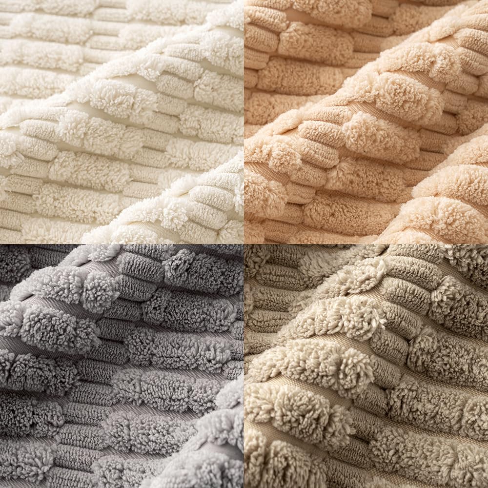 MIULEE Pack of 4 Neutral Corduroy Decorative Throw Pillow Covers 18x18 Inch for Summer Sofa Living Room Couch Bed Rustic Farmhouse Boho Soft Striped Pillow Covers Home Decor Beige and Brown